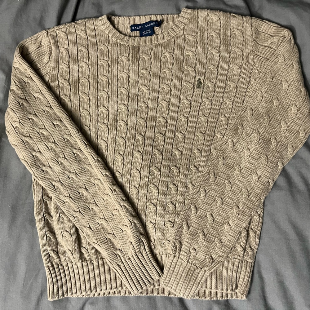 Tan Ralph Lauren Cable Knit Sweater Large